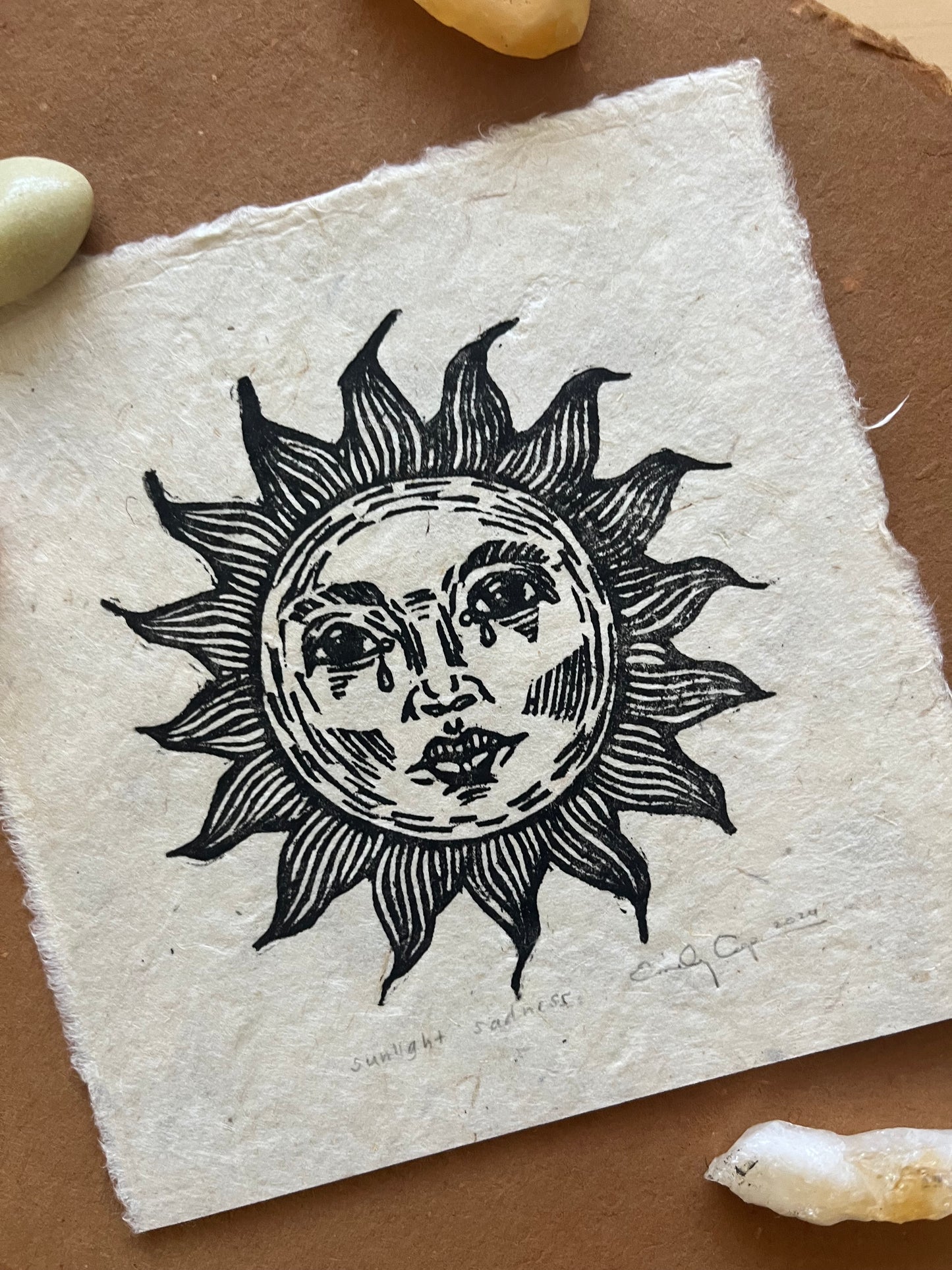 “Sunlight Sadness” Original Linoleum Block Print