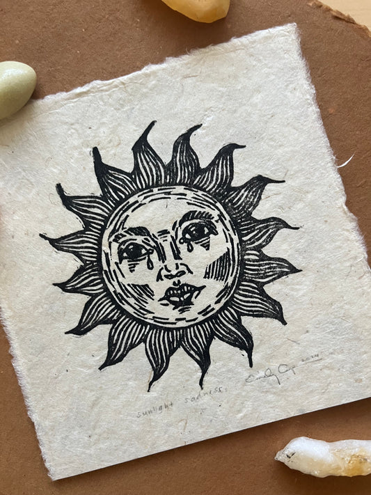 “Sunlight Sadness” Original Linoleum Block Print