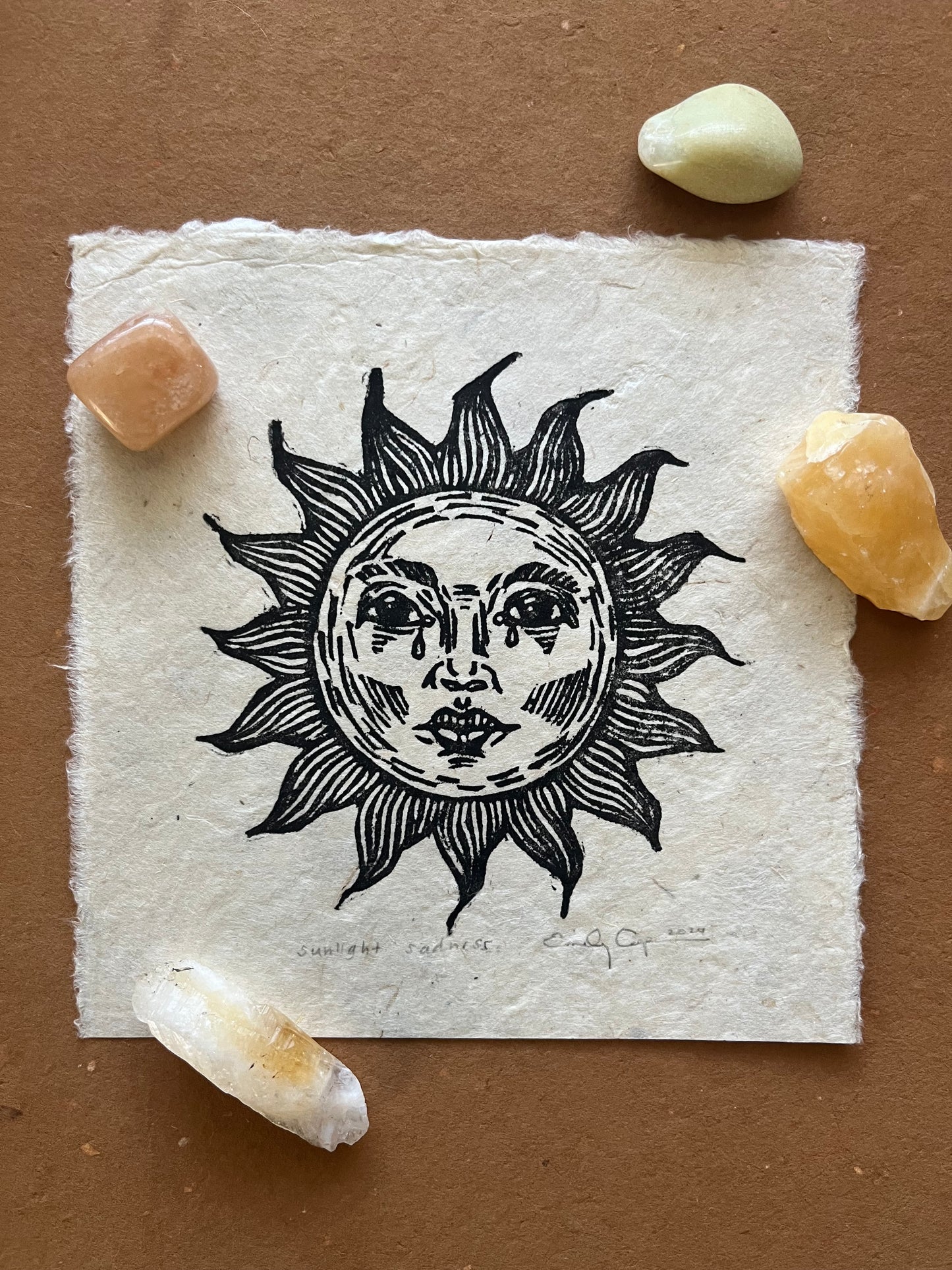 “Sunlight Sadness” Original Linoleum Block Print