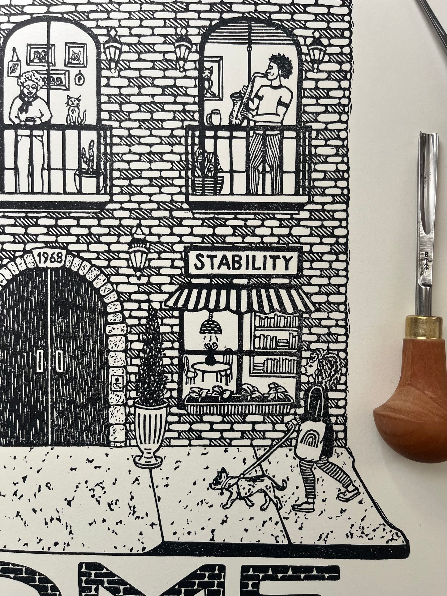 “Housing is a Human Right” - signed and numbered limited edition linocut print, 25% of proceeds benefit Housing Opportunities Made Equal
