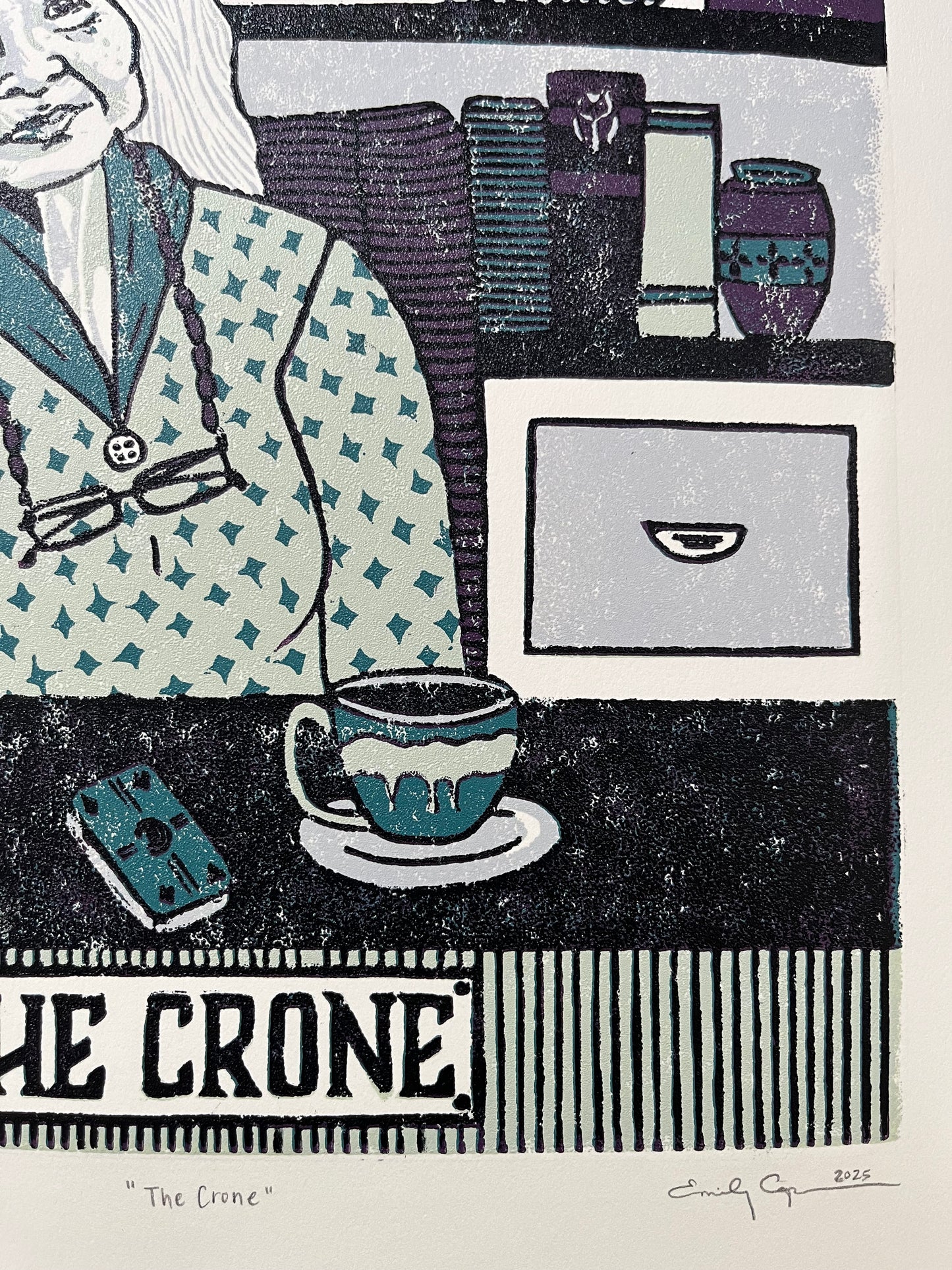 “The Crone” limited edition reduction linoleum block print - Oracle deck linocut
