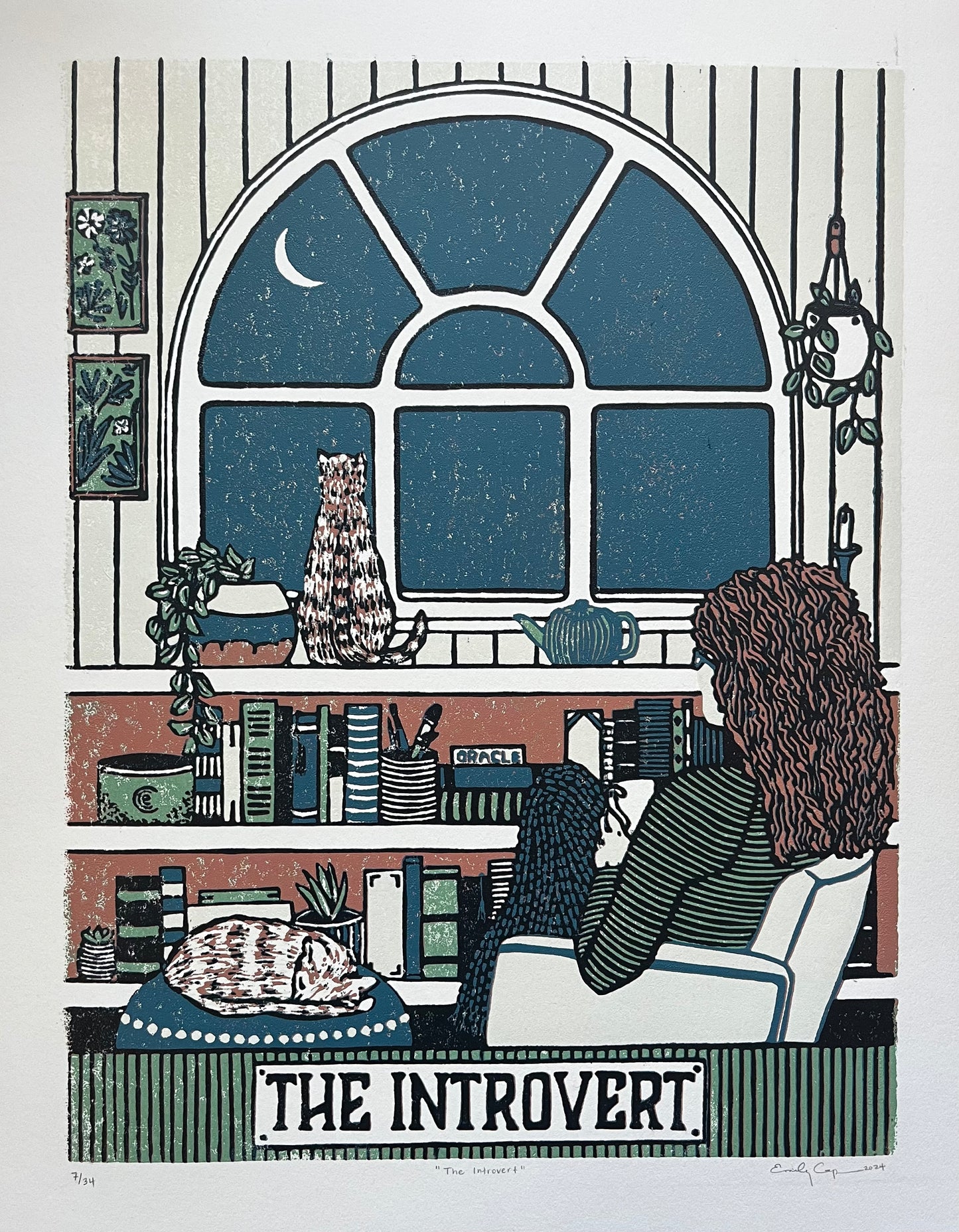 “The Introvert” Limited Edition Linoleum Block Print - Oracle Deck Print