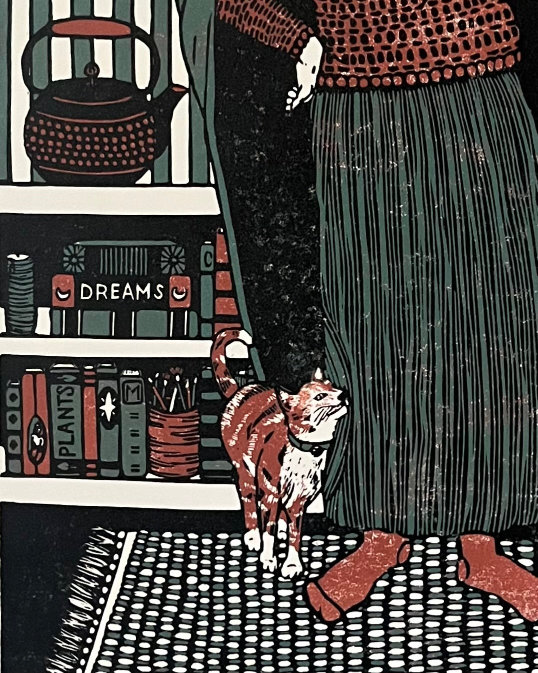 “across from embers, we unwind” - limited edition reduction linocut print