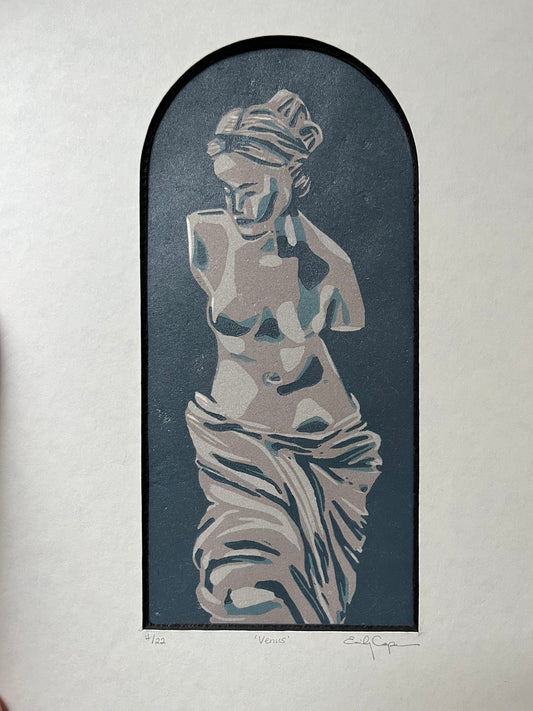 “Venus” Limited Edition Reduction Linoleum Block Print - Matted to 8”x10”