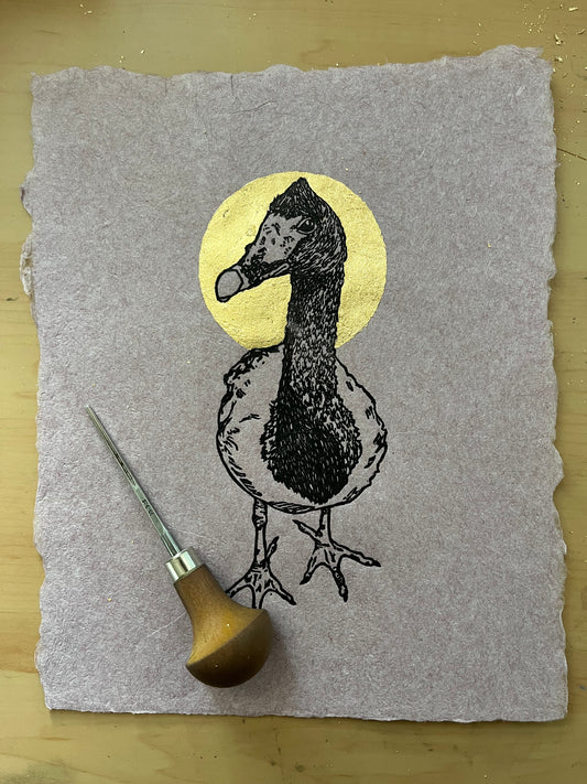 “Wandering” Open Edition Linoleum Block Print of Magpie Goose