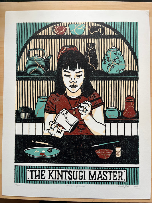 “The Kintsugi Master” Limited Edition Linoleum Block Print - Oracle Deck Print