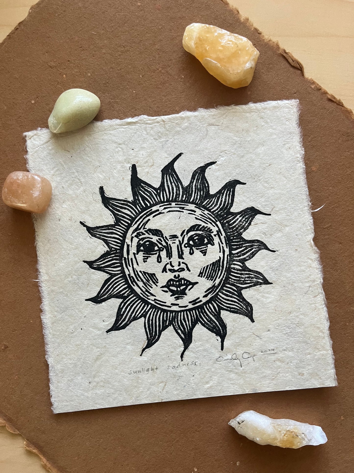 “Sunlight Sadness” Original Linoleum Block Print