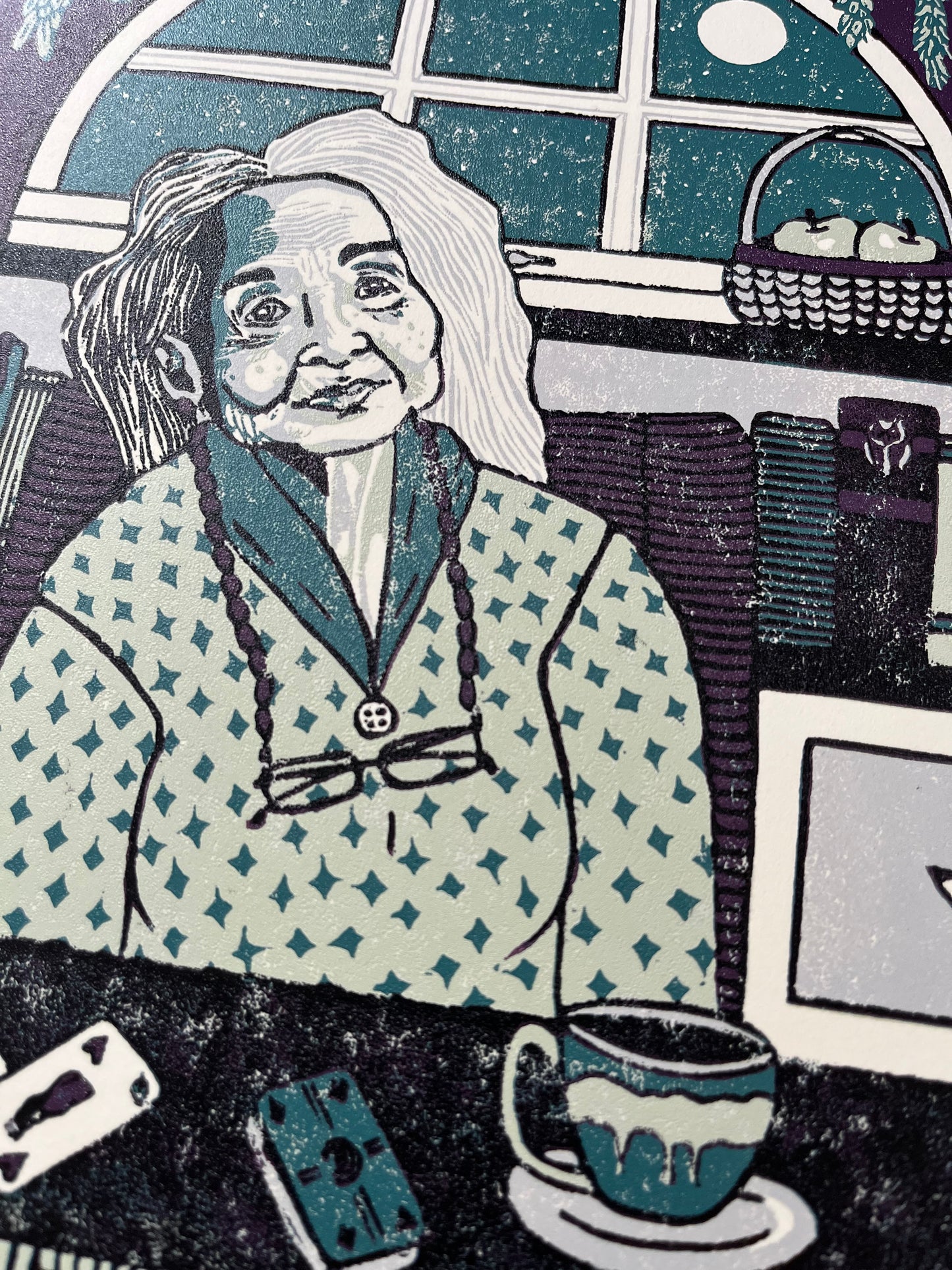 “The Crone” limited edition reduction linoleum block print - Oracle deck linocut