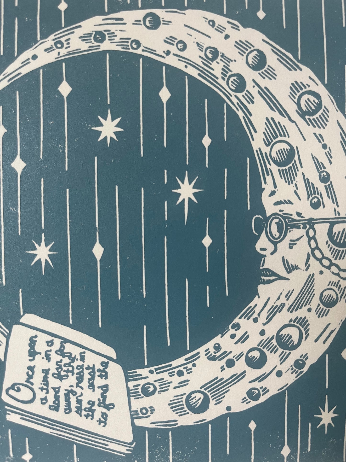 “The Sky that Never Sleeps” original limited edition linoleum block print - signed edition - moon lovers artwork