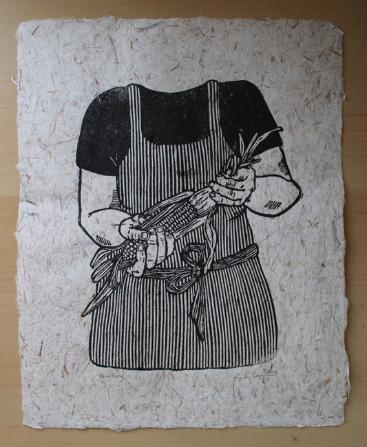 "Shucking" Original Open Edition Linoleum Block Print