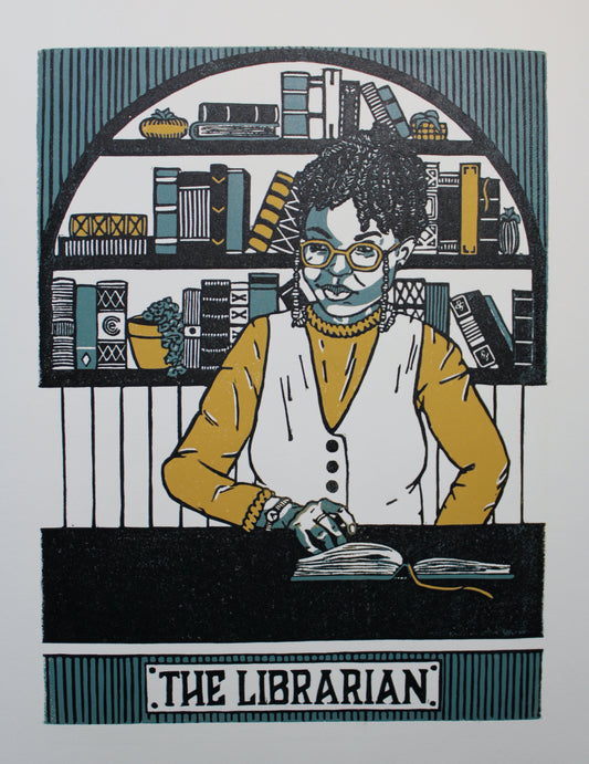 "The Librarian" Original Limited Edition Reduction Linoleum Block Print - Oracle Deck Series