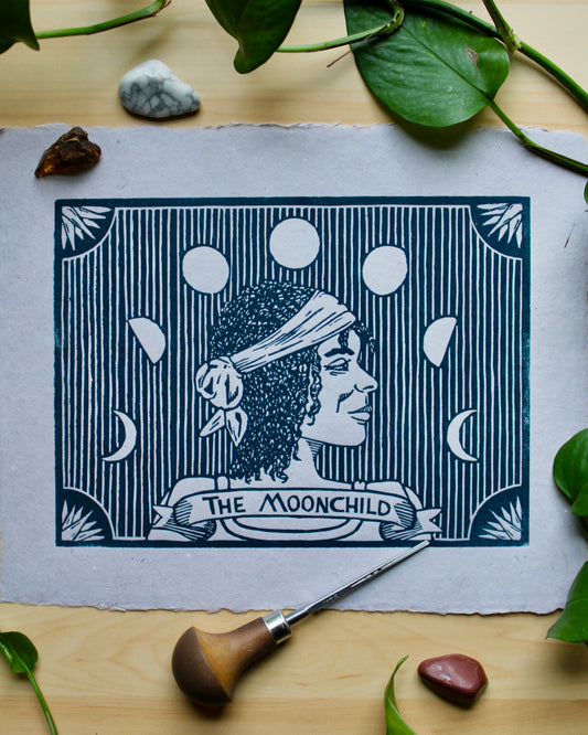 "The Moonchild" Original Linoleum Block Print