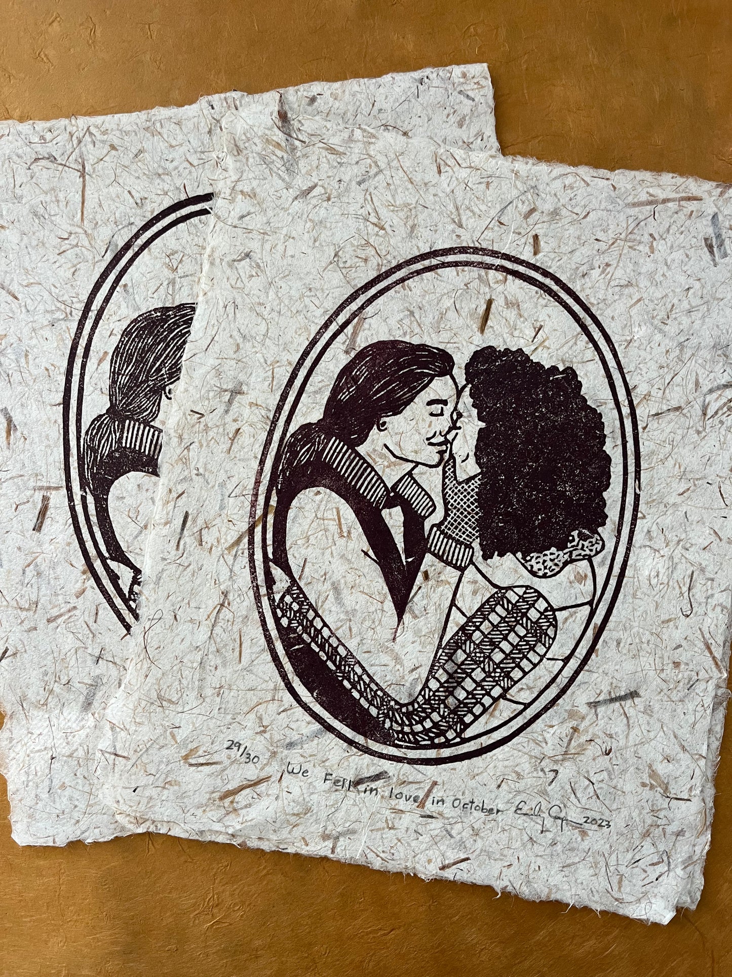 "We Fell in love in October" Limited Edition Linoleum Block Print