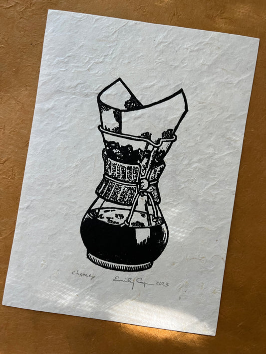 "Chemex" Coffee Maker Linocut Print