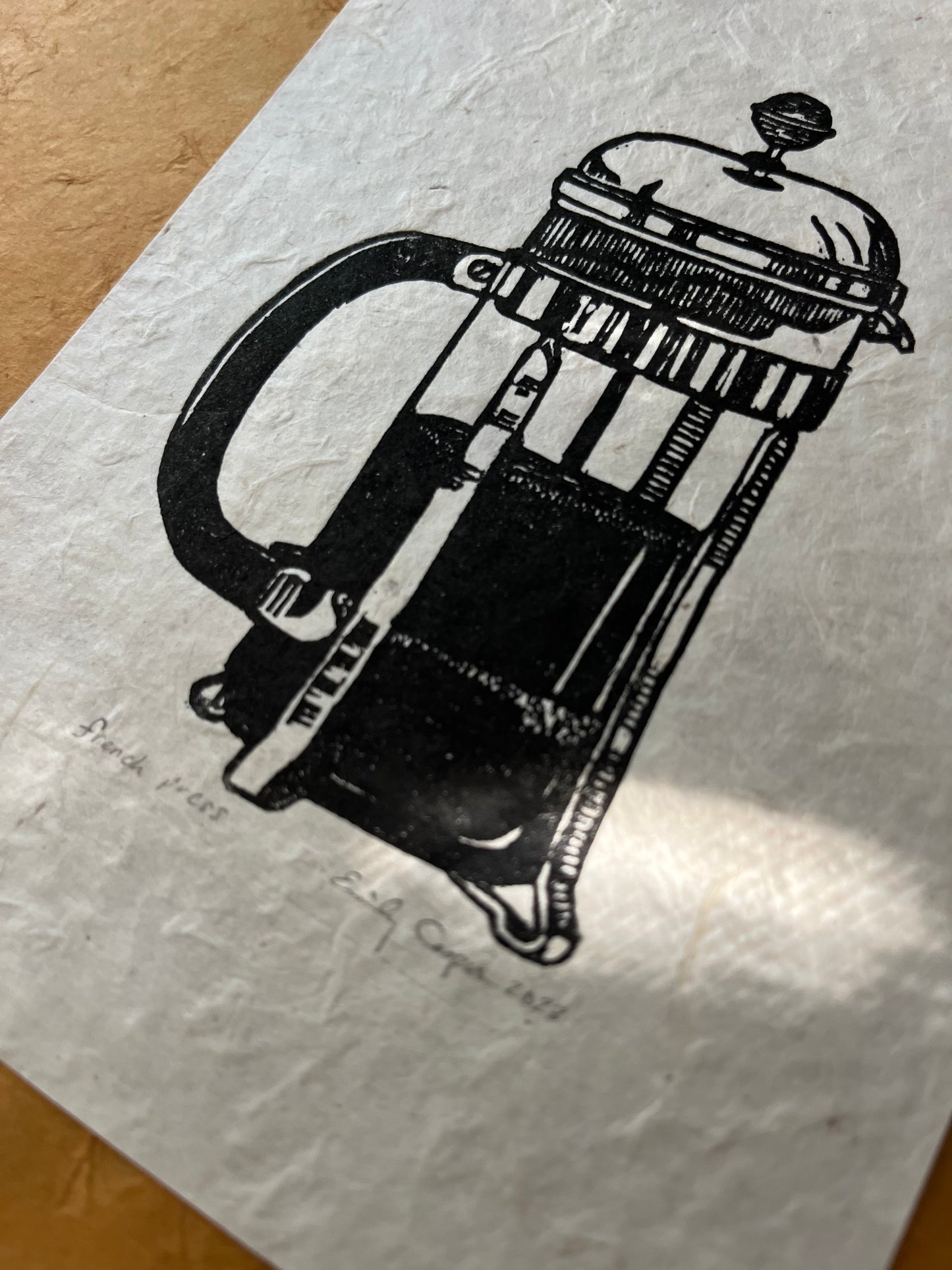 "French Press" Coffee Maker Linocut Print