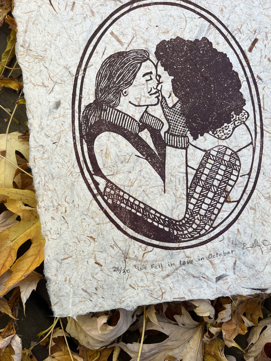 "We Fell in love in October" Limited Edition Linoleum Block Print