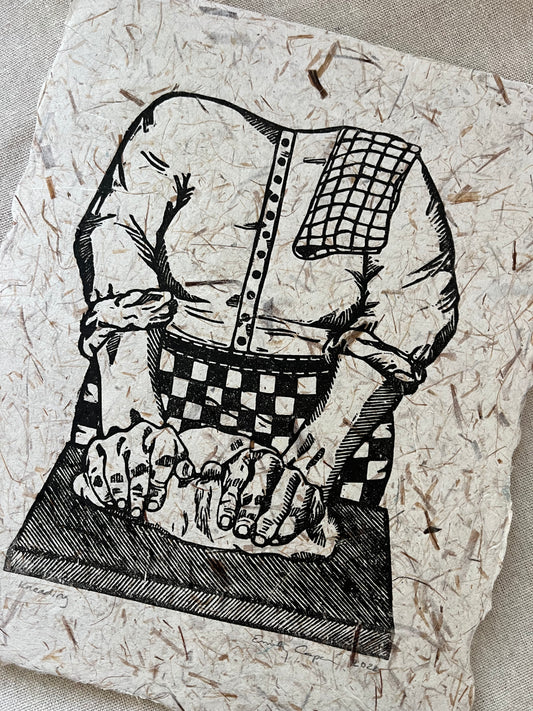 "Kneading" Original Linoleum Block Print