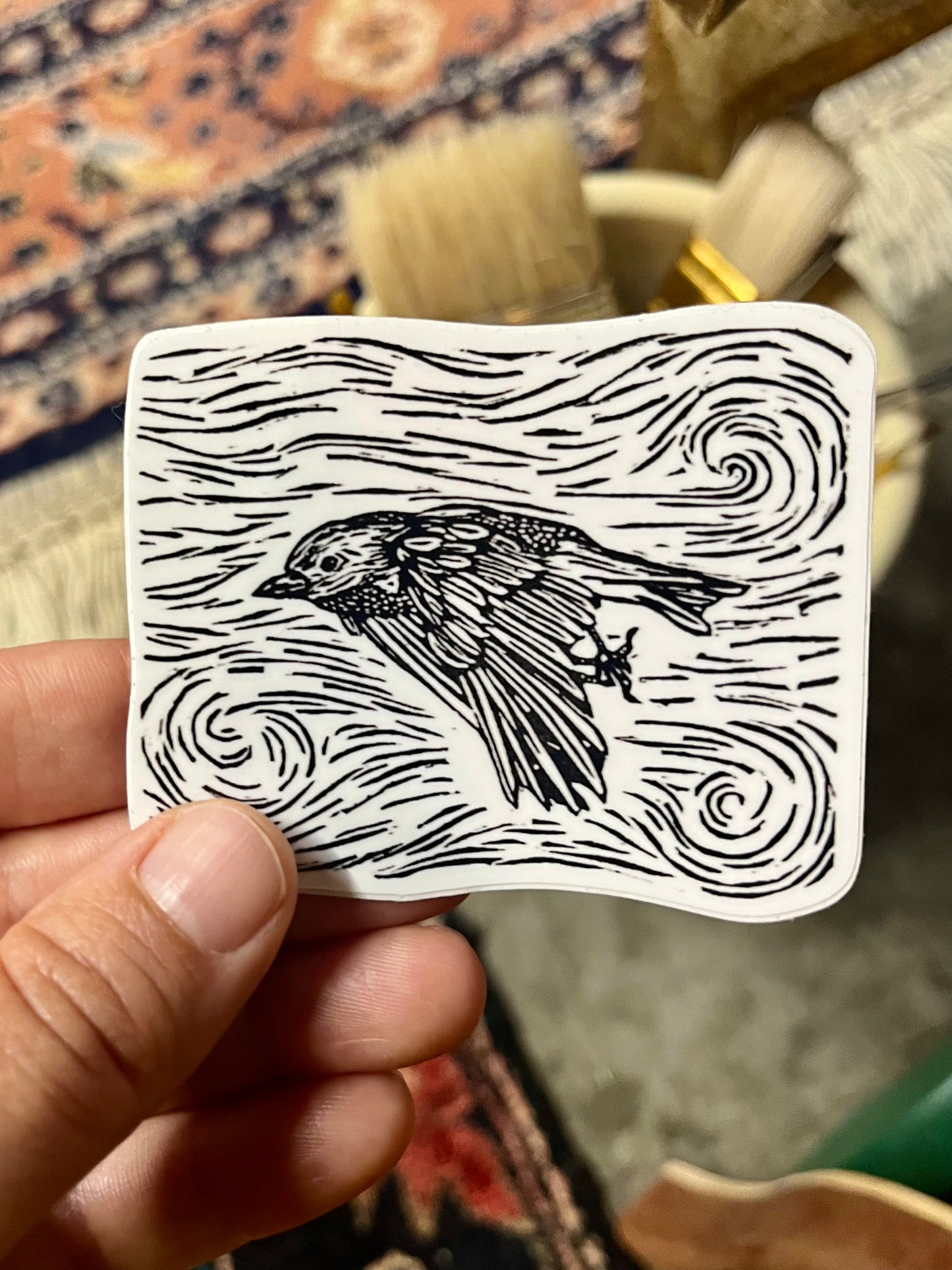 Stickers - Waterproof Adhesive, UV Laminate - Designs from Linoleum Block Prints