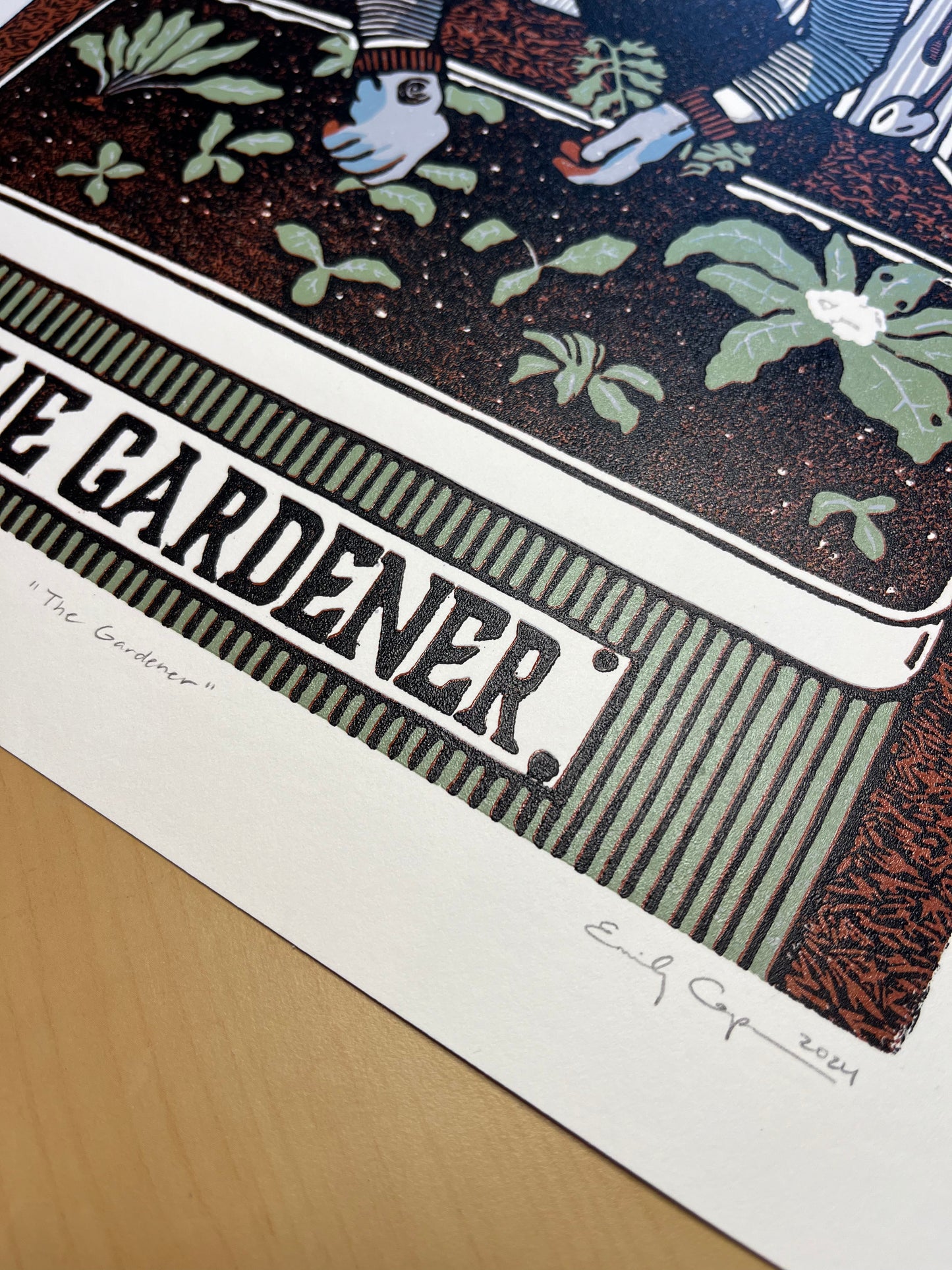 "The Gardener" Original Limited Edition Reduction Linoleum Block Print - Oracle Deck Series