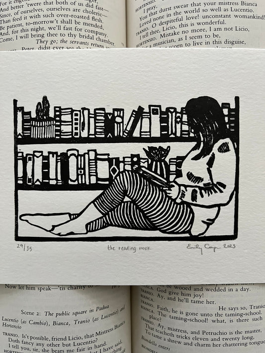 'The Reading Nook' Limited Edition Linoleum Block Print