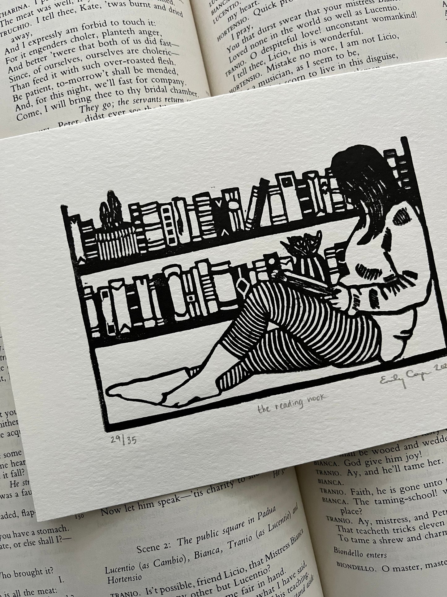 'The Reading Nook' Limited Edition Linoleum Block Print